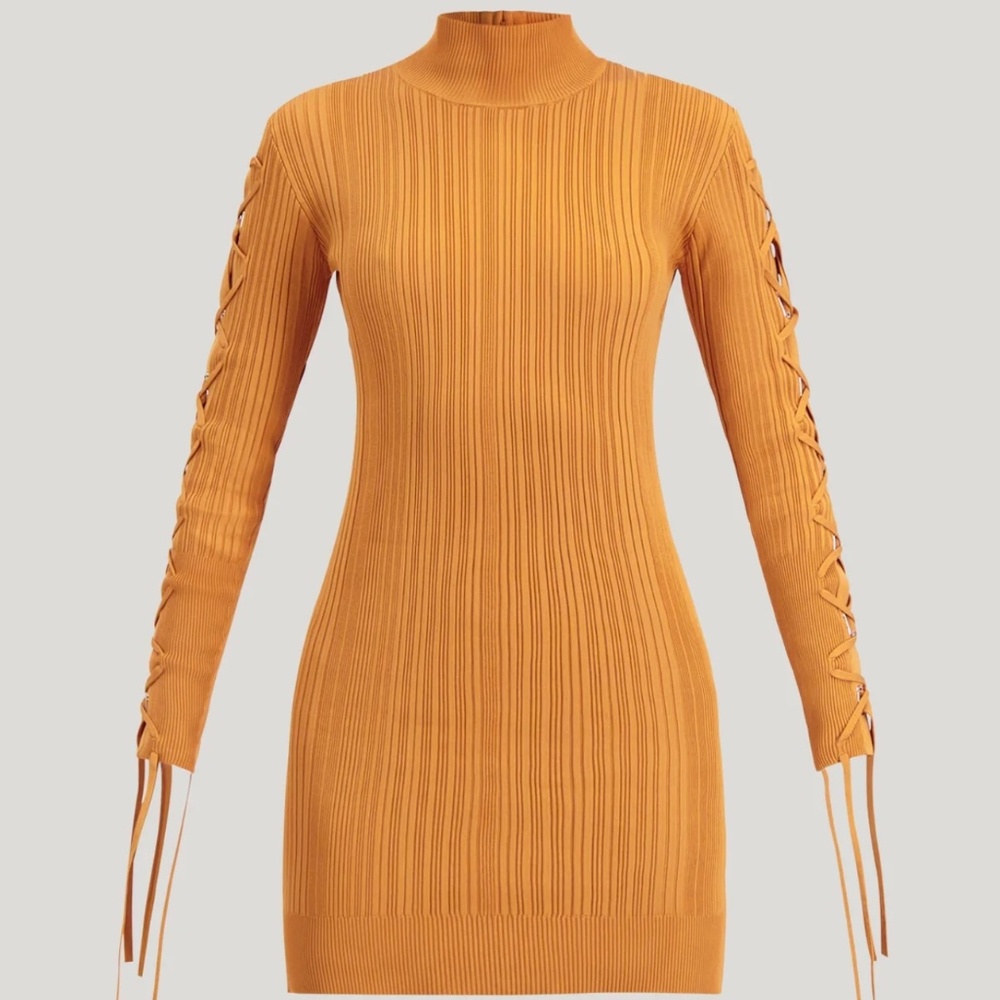 HERVE LEGER VARIEGATED RIB LACE MINI DRESS